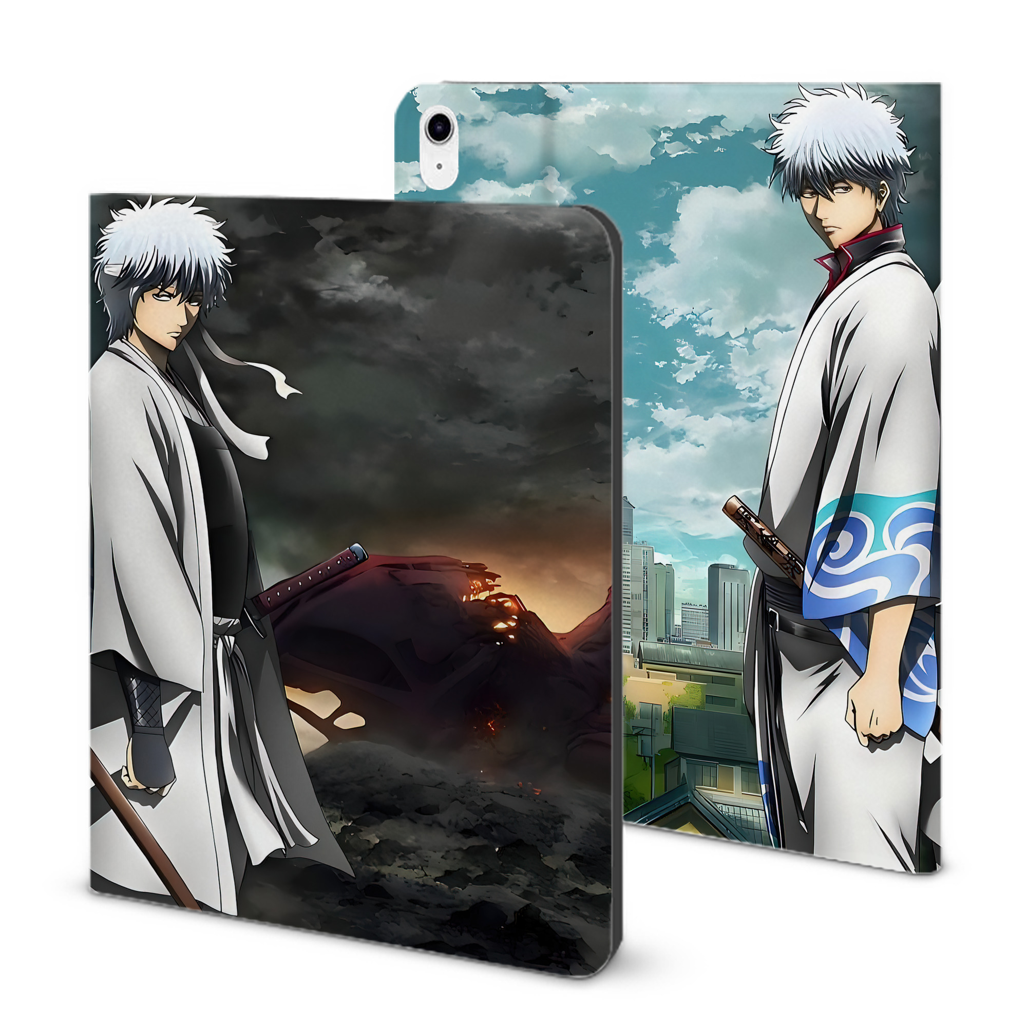 （画像用） ぎんたま 坂田銀時（さかたぎんとき） 神楽 志村新八（しむら しんぱち） GINTAMA Sakata Gintoki Kagura Shimura Shinpachi IPad ケース ブック型 PUレザー TPU 耐衝撃 軽量 薄型 ペン収納なし 全面保護 IPad 各モデル対応